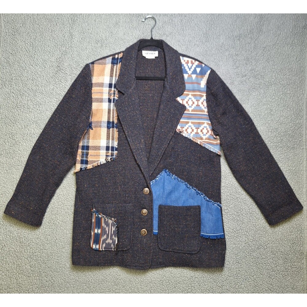 Sunny Sport By Sunny South Patchwork Blazer Jacket Women Size 12 Wool Blend